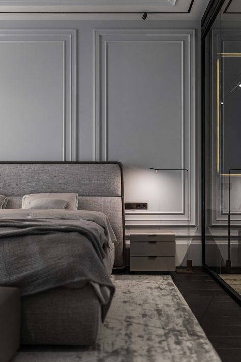 An apartment in Ukraine in a historic location, with an Art Deco aesthetic | Architectural Digest India Luxury Bedrooms, Modern Luxury Bedroom, Dekorasi Kamar Tidur, Glass Walls, Tinted Glass, Classic Bedroom, Architecture Interiors, Etched Glass, Classic Interior