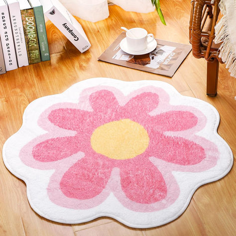 Aesthetic Cute Flower Round Area Rug Non Slip Circle Soft Fluffy Flower Rug Indoor Floor Mat Carpet for Girls Bedroom Bathroom Living Room Sofa Nursery Decor(Pink, 2 ft) Abstract Tufted Rug, Cute Rug Ideas, Cute Small Rugs, Pink Rug Aesthetic, Cute Rug Tufting Ideas, Aesthetic Room Decor Pink, Daisy Rug, Aesthetic Rugs, Flower Bathroom