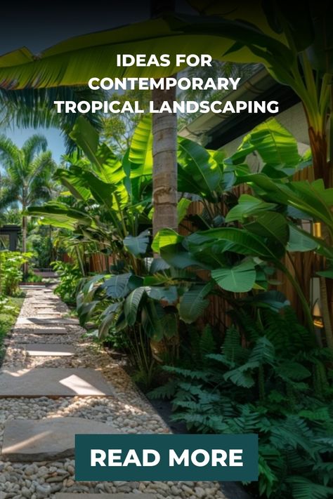 Discover the allure of modern tropical garden design with our collection of contemporary landscaping ideas. Explore sleek and lush outdoor spaces filled with exotic plants and innovative features. Get inspired by the latest tropical garden design trends to transform your backyard into a paradise retreat. Enhance your outdoor oasis with a variety of tropical plants and create a tranquil atmosphere that is both elegant and relaxing. Whether you are looking for minimalist sophistication or vibrant Layered Tropical Garden, Small Backyard Tropical Landscaping, Contemporary Tropical Garden, Tropical Front Garden Ideas, Shady Tropical Garden Ideas, Modern Tropical Landscape, Tropical Vegetable Garden, Coastal Backyard Ideas, Tropical Garden Design Small Spaces