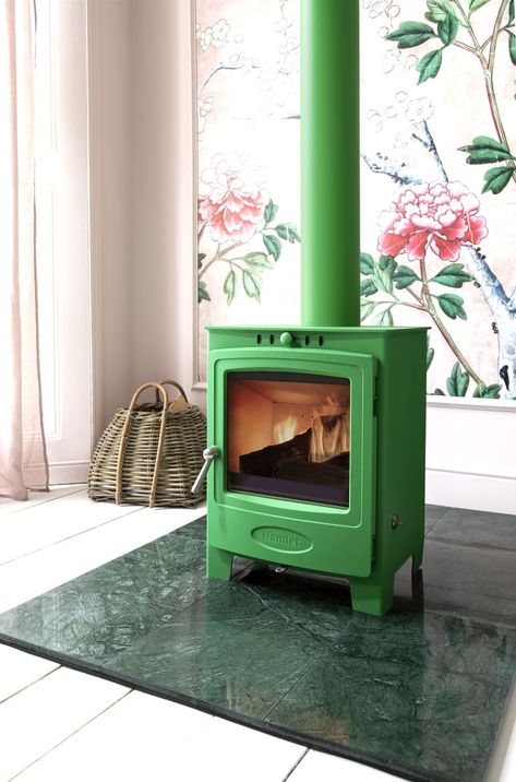 Add a bright and colourful wood burning stove by Arada to bring warmth and cosiness to a living room. Colored Stove, Woodburning Stove Fireplace, Wood Burning Stoves Living Room, Wood Burners, Funky Living Rooms, Gas Fire Stove, Log Burning Stoves, Colorful Interior Design, Gas Stoves