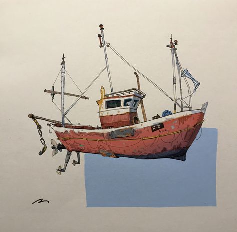 https://www.artstation.com/artwork/PRkG4 Tugboat Drawing, Boats Drawing, Mauro Belfiore, Boat Sketch, Ship Illustration, Boat Illustration, Boat Drawing, 동화 삽화, Ship Drawing