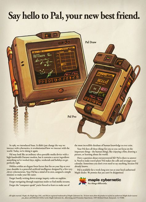 prokhorVLG on Twitter: "Print ad for the world's first teledex, a portable Datanet communicator with an integrated artificial assistant. https://t.co/kCUaoJdAmU" / Twitter Cyberpunk Tech, Sci Fi Tech, Props Concept, Retro Gadgets, Space Games, Modern Fantasy, Game System, Retro Futuristic, Prop Design