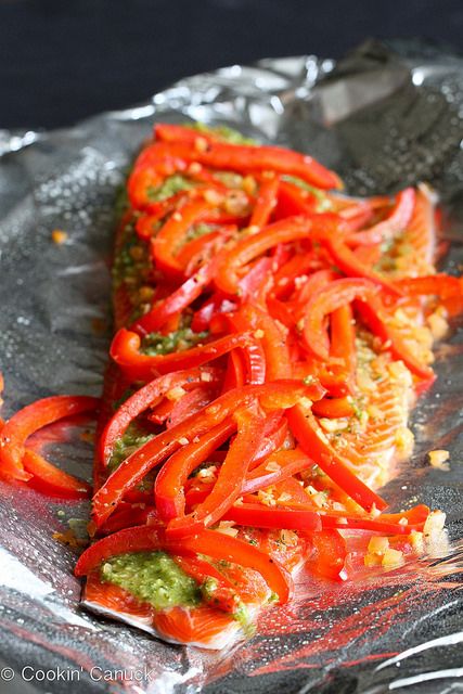 Grilled Pesto Salmon in Foil Recipe | cookincanuck.com #healthy by CookinCanuck, via Flickr Pesto Salmon Recipe, Salmon In Foil Recipes, Salmon In Foil, Pesto Salmon, Salmon Recipe, Seafood Dinner, Basil Pesto, 20 Pounds, Fish Dishes