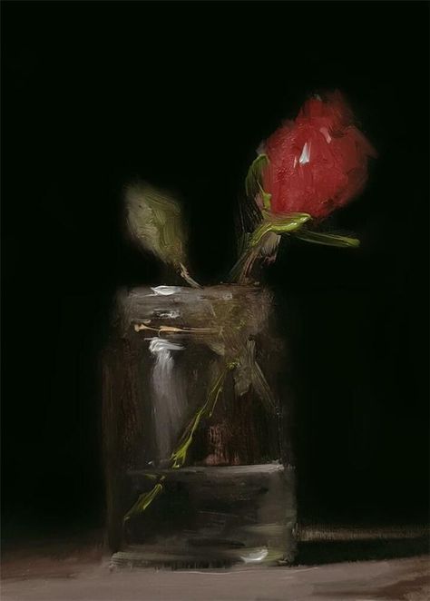 Dark Red Art Paintings, Rose Red Aesthetic, Dark Flower Painting, Oil Painting Aesthetic Dark, Oil Painting Realism, Painting Realism, Realism Art, Aesthetic Painting, Still Life Art