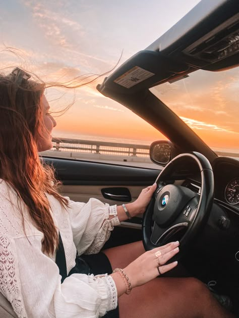 Driving In Convertible Aesthetic, Sunset Convertible Aesthetic, Driving Down The Coast Aesthetic, Driving In The Summer, Convertible Car Aesthetic Girl, Driving Convertible Aesthetic, Summer Heat Aesthetic, Summer Drives Aesthetic, Girl Driving Aesthetic