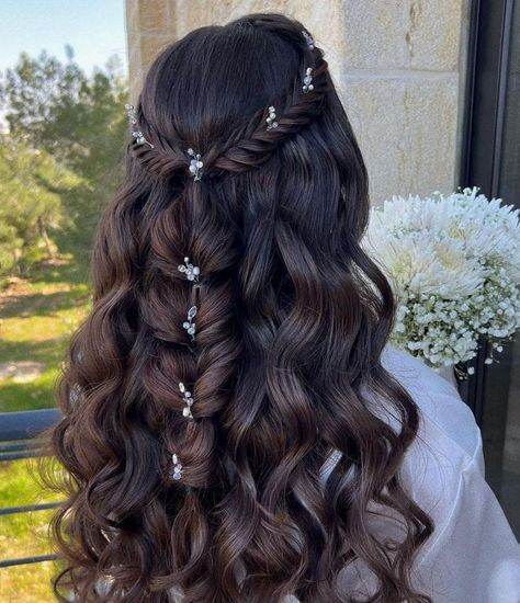 Formal Hairstyles For Long Hair, Hairstyles Hoco, Hoco Hair Ideas Medium, Quince Hairstyles, Long Hair Wedding Styles, Hoco Hair Ideas, Hairdo For Long Hair, Long Wavy Hair, Hoco Hair