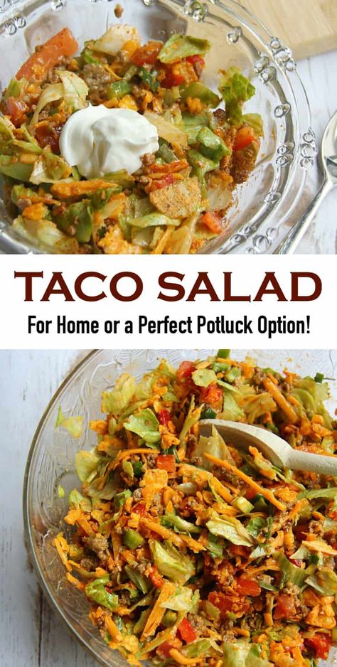 Easy Taco Salad Recipe, Potluck Salad, Taco Salad Recipe, Taco Salads, Taco Salad Recipes, French Dressing, Healthy Recipes Easy Snacks, Potluck Dishes, Best Salad Recipes