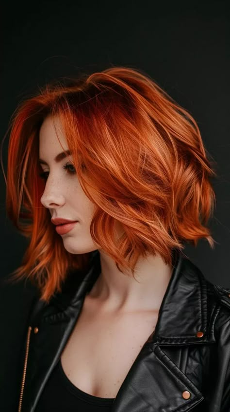 26 Cute Cowboy Copper Hair Color Ideas For Every Skin Tone Copper Colour Block Hair, Womens Fall Hair Color Ideas 2024, Fall Fashion Color Hair, Cowboy Copper Short Hair, Copper Hair Fair Skin, Red Hair Shadow Root, Red Layered Bob, Neutral Skin Tone Hair Color, Katy Perry Hair Color