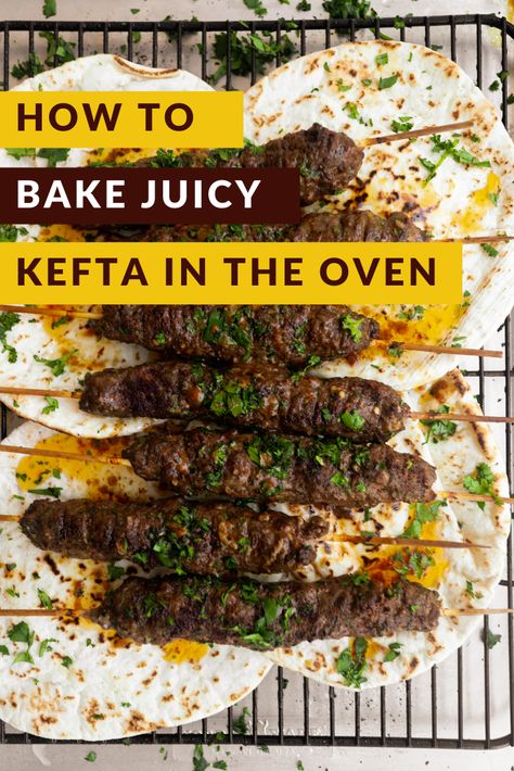 Kefta in the Oven Greek Beef Kafta, Lamb Kafta Kabob Recipe, Kafta Meat Recipe, Beef Kefta Recipe, Lebanese Kefta Recipe, Baked Kafta Recipe, Beef Kafta In Oven, Beef Kafta Recipe, Lamb And Beef Kofta