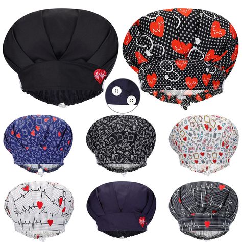 PRICES MAY VARY. You Will Receive: the package includes 8 pieces of nurse hats, soft and adjustable, friendly to your skin, easy to put on and take off, bringing you a comfortable wearing experience Quality Material: our scrub hats women are made of cotton and polyester, soft and comfortable, not easy to fade or deform, lightweight, portable, breathable and fast drying, easy to carry around and store, serving you for a long time Buttons Design: featuring 2 buttons on each side, the bouffant scru Chef Cap, Nurse Scrub Hat, Dental Scrubs, Buttons Design, Bouffant Scrub Hat, Hats Women, Nurse Hat, Safety Clothing, Scrub Hats