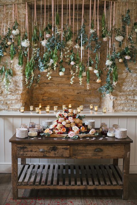 Intimate Quintessentially British Wedding ⋆ Ruffled Greenery Wedding Decor, British Wedding, Cake Table Decorations, Floral Wedding Decorations, Flower Chandelier, Diy Event, Trendy Flowers, Hanging Flowers, Table Flowers