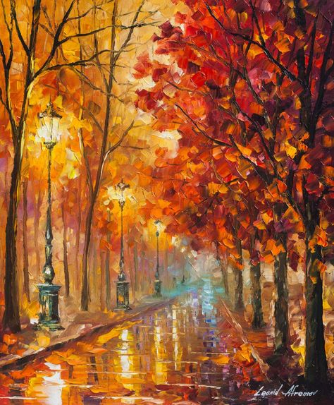 Leonid Afremov, Paintings Famous, Painting Subjects, Red Tree, Autumn Painting, Oil Painting Flowers, Night Art, Famous Artists, Tree Art