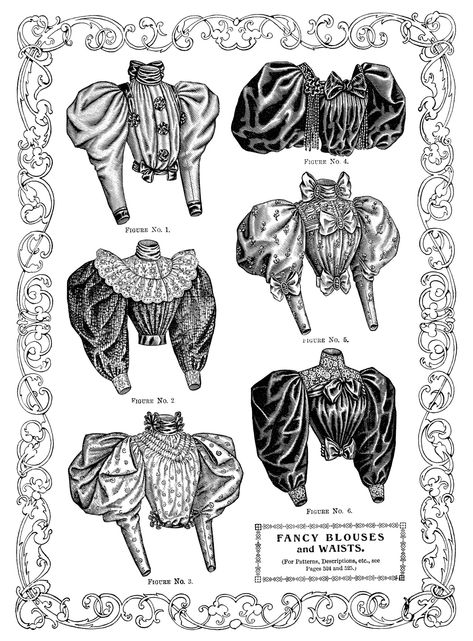 Fancy Victorian blouse styles, the sleeves were nicknamed 'mutton sleeves' for their visual similarities to a mutton chop.As women's dresses became more streamlined with smaller waists and hips (but a... 80s Fashion, Types Of Clothing, 1890s Fashion, Quick Fashion, Sleeves Ideas, Fancy Blouses, Old Fashion, Fashion Classy, Leg Warmers