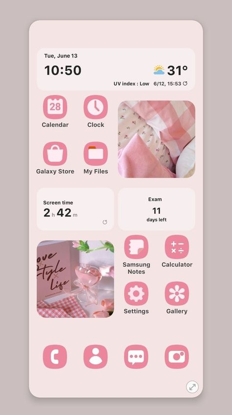 Samsung Home Screen Layout Ideas, Samsung Pink Wallpaper, Samsung Wallpaper Layout, Samsung App Layout, Samsung Icon Aesthetic, Samsung S22 Aesthetic, Samsung A54 Wallpaper, Samsung Lockscreen Aesthetic, Samsung Themes Aesthetic