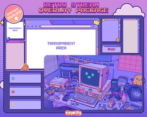 Computer Overlay, Retro Room Aesthetic, Aesthetic Comic, Twitch Streaming Setup, Desktop Themes, Retro Computer, Streaming Setup, Stream Overlay, Retro Room