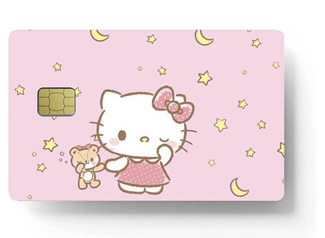 hello kitty bank card cover Credit Card Hello Kitty, Hello Kitty Bank Card, Aesthetic Credit Card Design, Bank Card Sticker, Credit Card Cover Sticker, Bank Card Design, Kids Credit Card, Debit Card Design, Credit Card Sticker