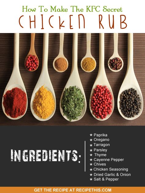 How To Make The KFC Secret Chicken Rub via @recipethis Best Chicken Seasoning, Chicken Rub Recipes, Food For Immune System, Risotto Radicchio, Chicken Rub, Kfc Chicken, Rub Recipes, Homemade Spices, Spice Blends