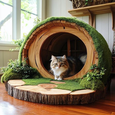 The Hobbit Home Cat Bed is a cozy, hobbit-inspired retreat for your feline friend. With its rounded design, faux grass roof, and a circular entrance, it mimics a charming hobbit house. The plush interior provides comfort, making it the perfect hideaway for your cat to curl up and relax. Hobbit House Inspiration, Modern Hobbit House Interior, Hobbit Aesthetic Home Diy, Lord Of The Rings Cat Tree, Hobbit Cat House, Cat Hobbit House, Hobbit Core House, Hobbit Inspired Decor, Hobbit Fireplace