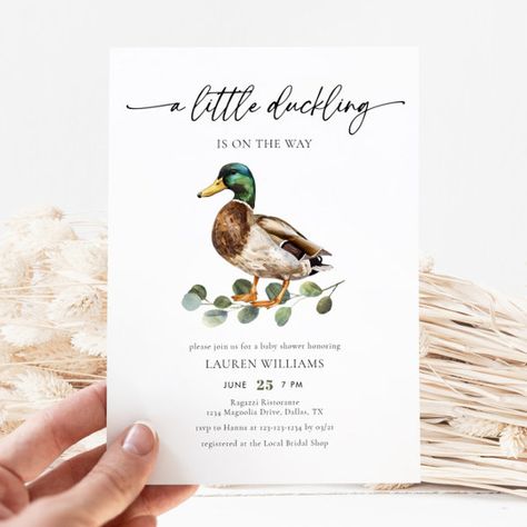 Little Duckling Is On The Way Duck Baby Shower Invitation Vintage Duck Baby Shower Theme, Little Duckling Baby Shower Theme, Duck Theme Baby Shower Ideas, Duckling Baby Shower Theme, Duck Baby Shower Ideas, Unique Baby Shower Themes For Boys, Mallard Duck Baby Shower Ideas, Baby Shower Duck Theme, Duck Themed Baby Shower Ideas