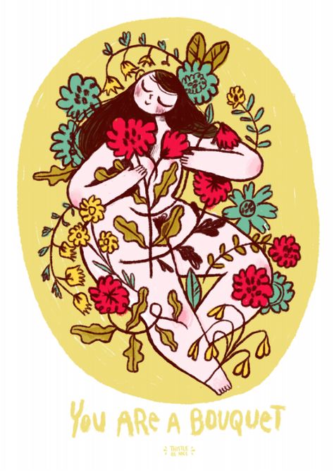 NEW ARTITORIAL UP featuring the artwork of Sophie McPike! https://www.volup2.com/artitorials/mcpikeart Bouquet Illustration Drawing, Self Love Reminders, Bouquet Illustration, Body Image Art, B Image, Naive Illustration, Illustration Art Drawing, Graffiti Lettering, Boho Art