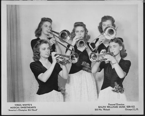 Trumpet Quotes, Trombone Art, Women Musicians, 1940s Music, Second Wave Feminism, Big Band Jazz, Brass Instruments, Tap Dancer, Concert Band