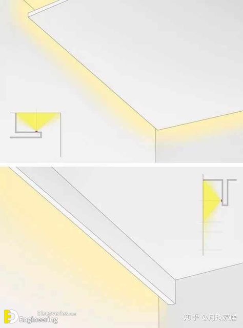 How To Install LED Cove lighting? | Engineering Discoveries Exterior Lighting Design, Hidden Lighting, Home Lighting Design, Cove Lighting, Ceiling Detail, Lighting Techniques, Light Study, Ceiling Light Design, Indirect Lighting