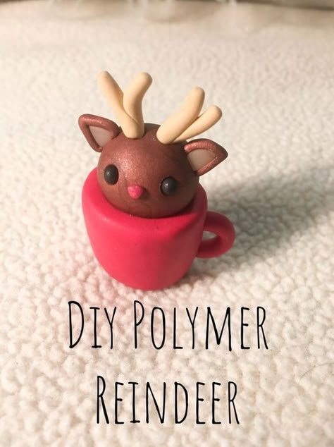 Cool Things To Make With Clay Polymer Clay Reindeer In A Cup Clay Reindeer, Polymer Clay Kunst, Clay Christmas Decorations, Clay Diy Projects, Clay Crafts Air Dry, Christmas Clay, Tanah Liat, Polymer Clay Christmas, Clay Polymer