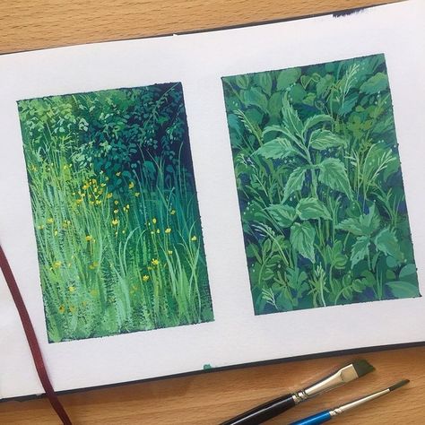 Sketchbook with two small gouache paintings of plants with leaves and wildflowers Gouache Art, Sketchbook Inspiration, Gouache Painting, Art Journal Inspiration, Art Sketchbook, 그림 그리기, Painting Inspiration, My Mom, Art Tutorials