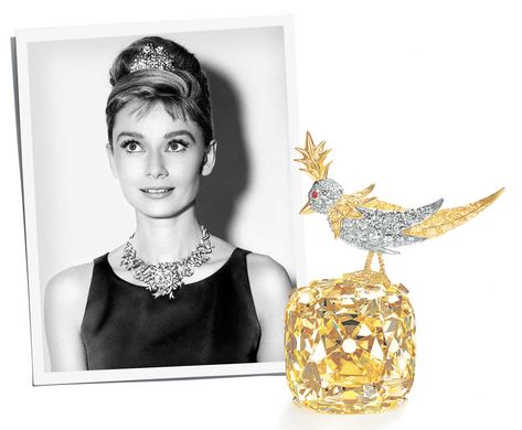 The diamond has been set on four occasions, two of which involved original designs by Jean Schlumberger, Tiffany’s renowned jewelry designer. In 1961, the Tiffany Diamond was set in Schlumberger’s Ribbon Rosette necklace and worn by Audrey Hepburn® in publicity photographs for the film Breakfast at Tiffany's. It was also mounted in Schlumberger’s Bird on a Rock setting for the designer’s 1995 retrospective at the Musée des Arts Décoratifs in Paris. Rosette Necklace, Jean Schlumberger, Bernard Arnault, Ribbon Rosettes, Tiffany Diamond, French Luxury, Elsa Peretti, Sparkle Jewelry, Royal Jewels