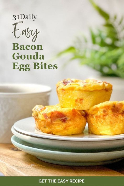 We're in love with this oh-so-simple Bacon Gouda Egg Bites recipe (inspired by Starbucks egg bites) to make for busy mornings or quick afternoon snacks. Made in a muffin tin, they're perfect to make ahead, are freezer friendly, and awesome for quick bites during the day! Scrambled Egg Bites, Bacon And Gouda Starbucks, Smoked Gouda And Bacon Egg Bites, Starbucks Gouda Egg Bites, Egg Bites With Heavy Cream, Scooters Bacon Gouda Egg Bites, Scooters Egg Bites, Bacon And Gouda Egg Bites, Bacon Gouda Egg Bites Scooters