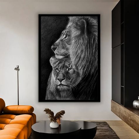 Lion Frame Wall Art, Lion Bedroom Decor, Lion Room Decor, Lion Wall Art Home Decor, Lion Home Decor, Lion Bedroom, Lion Frame, Lion And Cub, Lion Canvas Painting