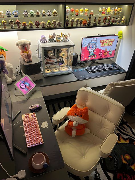 Colorful Pc Setup, Pc Room Setup, Games Room Inspiration, Gamer Desk, Gaming Area, Otaku Room, Gamer Room Decor, Video Game Room Design, Bedroom Setup