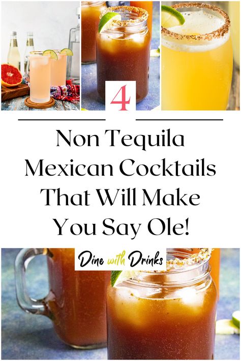 Collage of 4 non tequila mexican cocktails. Mexican Alcoholic Drinks, Bacardi Drinks, Grape Juice Drinks, Alcoholic Drinks Vodka, Tequila Cocktail Recipes, Mexican Drink Recipes, Tequila Mixed Drinks, Cocktails Made With Gin, Tequila Agave