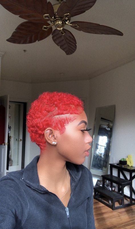 Red Bald Hair Black Women, Light Pink Short Hair Black Women, Short Curly Red Hair Black Women, Short Red Natural Hair Black Women, Short Red Hair Black Women, Red Short Hair Black Women, Dyed Short Natural Hair, Short Colored Hair Black Women, Short Dyed Hair Black Women