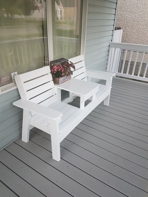 Diy Wooden Patio Chairs, Wooden Porch Bench, Diy Bench Outdoor With Back, Wooden Garden Chairs Outdoor, Double Chair Bench With Table Plans, Outdoor Bench With Table, Diy Garden Table And Chairs, Outside Wooden Bench, Porch Chairs Diy