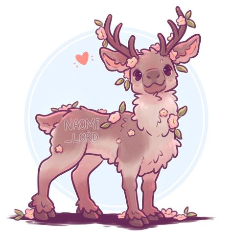 Naomi Lord Art, Naomi Lord, Deer Drawing, Cute Kawaii Animals, Mythical Animal, Cute Fantasy Creatures, Cute Animal Drawings Kawaii, White Stag, Cute Kawaii Drawings