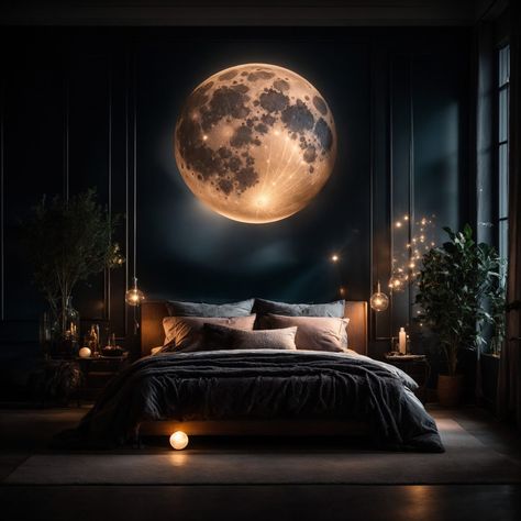 Enlightening, Beautiful and Enchanting Moon Wall Art Cute Bedroom Decor For Teens, Moon Interior Design, Moon Bedroom Aesthetic, Moon Bedroom Ideas, Moon Inspired Bedroom, Crazy Lighting, Teen Girl Bedroom Ideas Aesthetic, Crazy Interior Design, Moon Room Decor