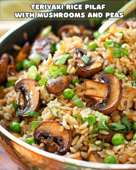 Rice Pilaf With Peas, Rice And Mushrooms Side Dish, Mushrooms And Peas Side Dish, Wild Rice Mushroom Pilaf, Chicken Zucchini Bake, Mushroom Pilau Rice Recipe, Teriyaki Rice, Avocado Vegan, Rice Stuffing