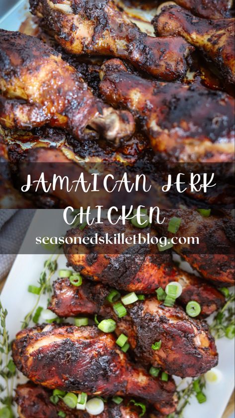 This Jamaican Jerk Chicken Recipe is bursting with true authentic jerk flavour and flare! Chicken is marinated overnight in a delicious blend of herbs, spices, and jerk seasoning creating the perfect brag-worthy dish! Recipe includes instructions to prepare on the grill, oven or air fryer and serve for lunch, dinner or anytime throughout the day! Authentic Jerk Chicken Recipe Jamaica, Jerk Chicken Seasoning Recipe, Grace Jerk Chicken Recipe, Walkerswood Jerk Seasoning Recipes, Jamaican Jerk Chicken Crock Pot, Easy Jamaican Jerk Chicken Recipe, Jerk Chicken Authentic, Homemade Jerk Seasoning, Jamician Chicken Jerk