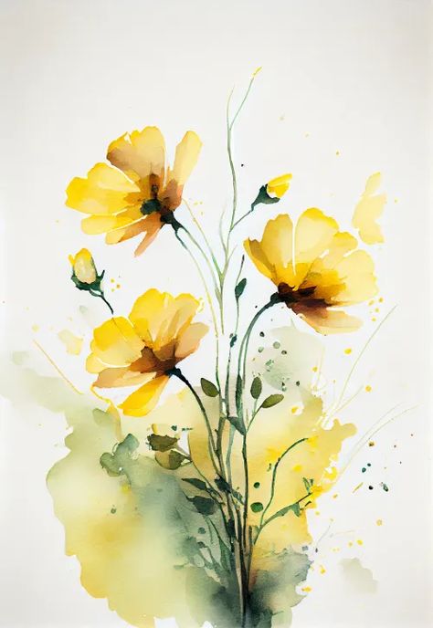 Flower For Watercolor, Yellow Watercolour Flower, Yellow Flowers Acrylic Painting, Sun Flower Painting Watercolor, Background Of Flowers, Flower Water Coloring, Flower In Watercolor, Botanical Drawings Watercolor, Painted Yellow Flowers