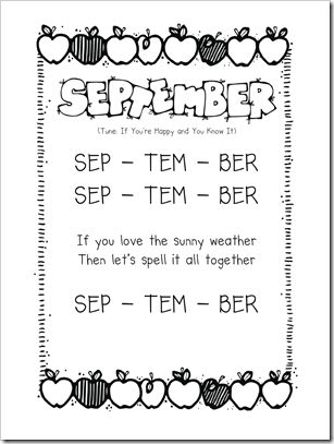 This blog has songs for each month. These would be cute for our Song and Poetry Folders. September Songs For Kindergarten, September Poems Kindergarten, Month Songs Preschool, Carpet Songs For Kindergarten, September Poems For Kindergarten, September Poems For Kids, September Songs For Preschool, September Poem, Back To School Songs