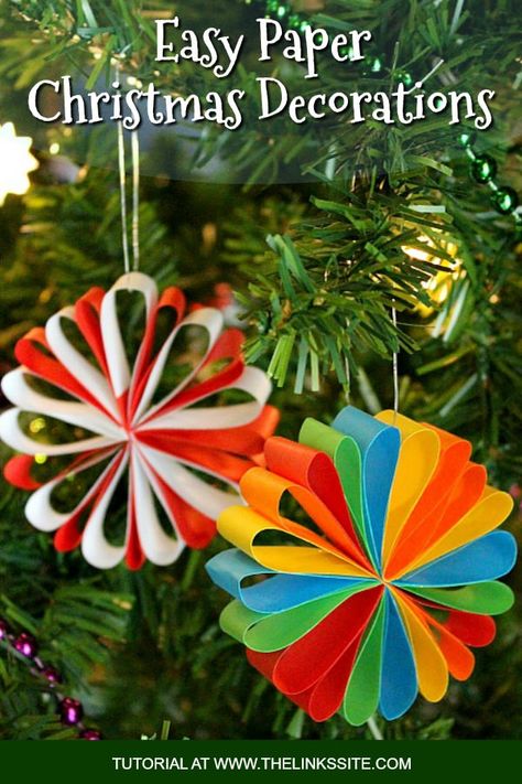 Making some of these paper Christmas decorations would be a great craft project for kids because they are so easy to make! thelinkssite.com #Christmas #Christmasdecorations #papercraft #homemadedecorations #decorations Paper Christmas Decorations, Paper Christmas Ornaments, Christmas Crafts For Kids To Make, Homemade Christmas Decorations, Christmas Decorations For Kids, Christmas Arts And Crafts, Project For Kids, Christmas Paper Crafts, Diy Christmas Decorations Easy