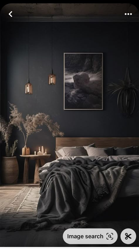 Chocolate Brown Bedrooms, Dark Bedroom Aesthetic, Black Walls Bedroom, Brown Bedroom, Dark Walls, Home Aesthetic, Bedroom Refresh, Aesthetic Home, Decor Aesthetic