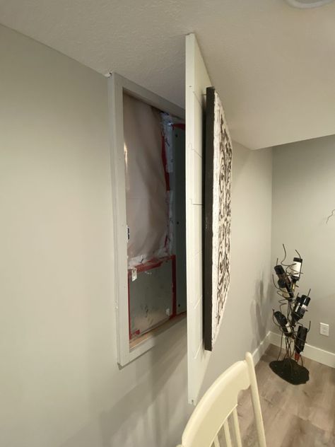 Hide A Hole In The Wall Ideas, Hidden Breaker Panel, Hiding Fuse Box Hallway, Breaker Cover Ideas, Ways To Hide Breaker Panel, Hide Electrical Panel In Bedroom, Hide Electrical Panel Living Rooms, How To Hide A Window, Breaker Box Cover Ideas Laundry Rooms