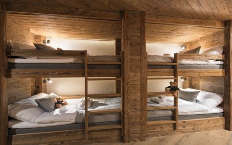 Ski Chalet Interior, Chalet Bedroom, Cabin Bunk Beds, Bunk Bed Rooms, Bunk Beds Built In, Chalet Interior, Chalet Design, Built In Bunks, Luxury Ski Chalet