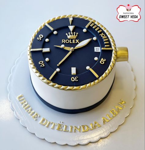 Rolex watch cake Watch Birthday Cake For Men, Fondant Cake For Husband Birthday, Rolex Watch Cakes For Men, Rolex Watch Cake Topper Printable, Watch Cake Ideas, Cake Design For 40th Birthday, Birthday Cake Theme For Men, Watch Theme Cake, Men Theme Cake