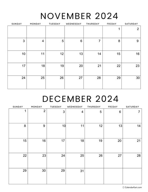 Printable November December 2024 Calendars | Calendarkart Calnder2023 November, Calender November 2024 Printable, November December Calendar 2023, November December 2024 Calendar, November And December Calendar 2024, November Calendar 2024 Aesthetic, Calendar November 2024, November 2024 Calendar, December 2024 Calendar