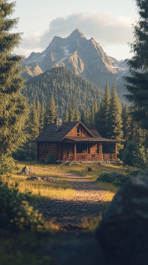 Title: Cozy mountain retreat amidst lush forest scenery Forest Cottage Aesthetic, Forest With Mountains, Pnw Aesthetic, Outdoorsy Aesthetic, Wilderness Cabins, Forest Homes, Cabin Aesthetic, Mountain Aesthetic, Forest Aesthetic