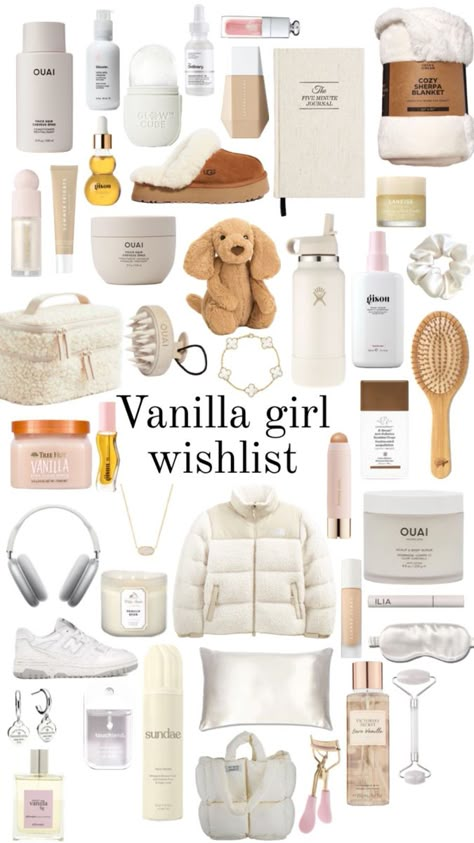 Vanilla Girl Wishlist, Girl Wishlist, Vanilla Aesthetic, Vanilla Girl Aesthetic, Girl Routine, Blush Beauty, Wishlist Ideas, Pretty Skin Care, Cute Lazy Day Outfits