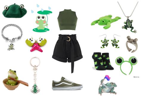 Keroppi Inspired Outfit, Frog Outfit Ideas, Keroppi Cosplay, Frog Inspired Outfit, Frog Outfit, Outfit Ideas Drawing, Sanrio Outfits, Creepypasta Oc, 80s Fashion Trends